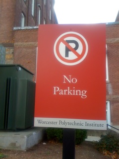Parking sign at WPI