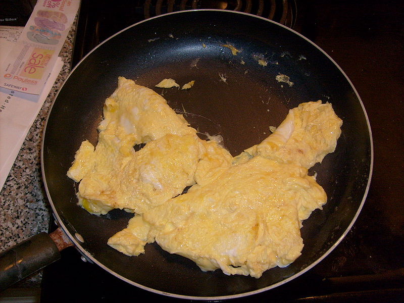 scrambled eggs in a pan