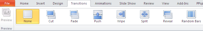 PowerPoint Transitions ribbon