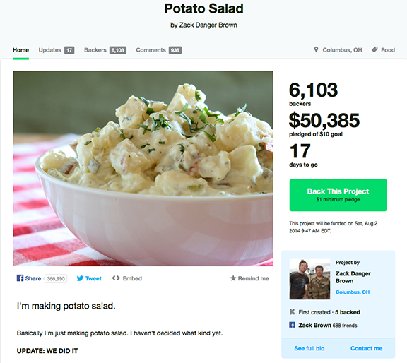 Original potato salad Kickstarter campaign