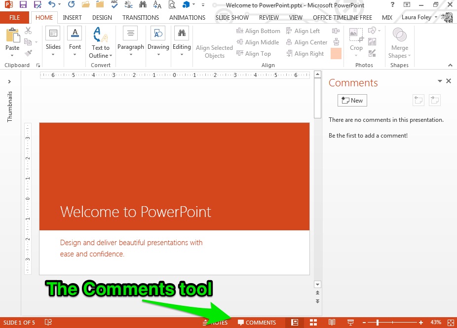 The PPT Comments tool
