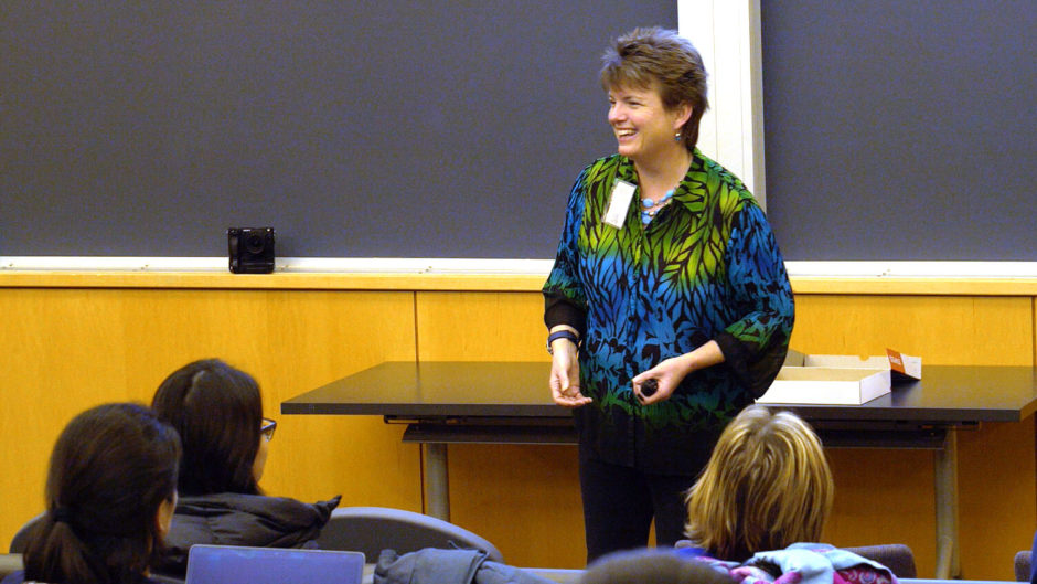 Photo of Laura giving "Presentation Skills for Brainiacs" workshop