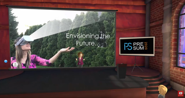 Screen shot of Lia giving a presentation in AltspaceVR