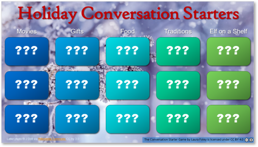 Screen shot of Holiday Conversation Starters Game
